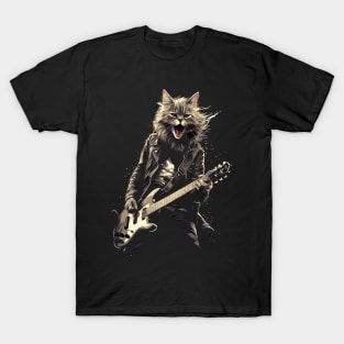 Rock & Roll Music Concert Festival Cat Rock Guitar T-Shirt